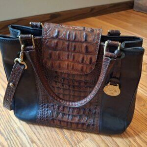 Vintage Brahmin Black Brown Leather satchel with shoulder strap